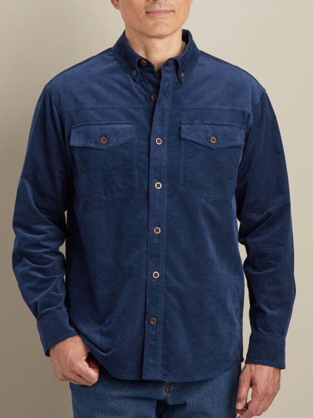 Duluth Trading Co Navy Corduroy Relaxed Untucked Length Button Down Men’s XL